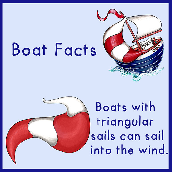 Boat Facts
Why are sails different shapes? You will find the answer to this question and more on the Boat Facts page.
Triangular sails