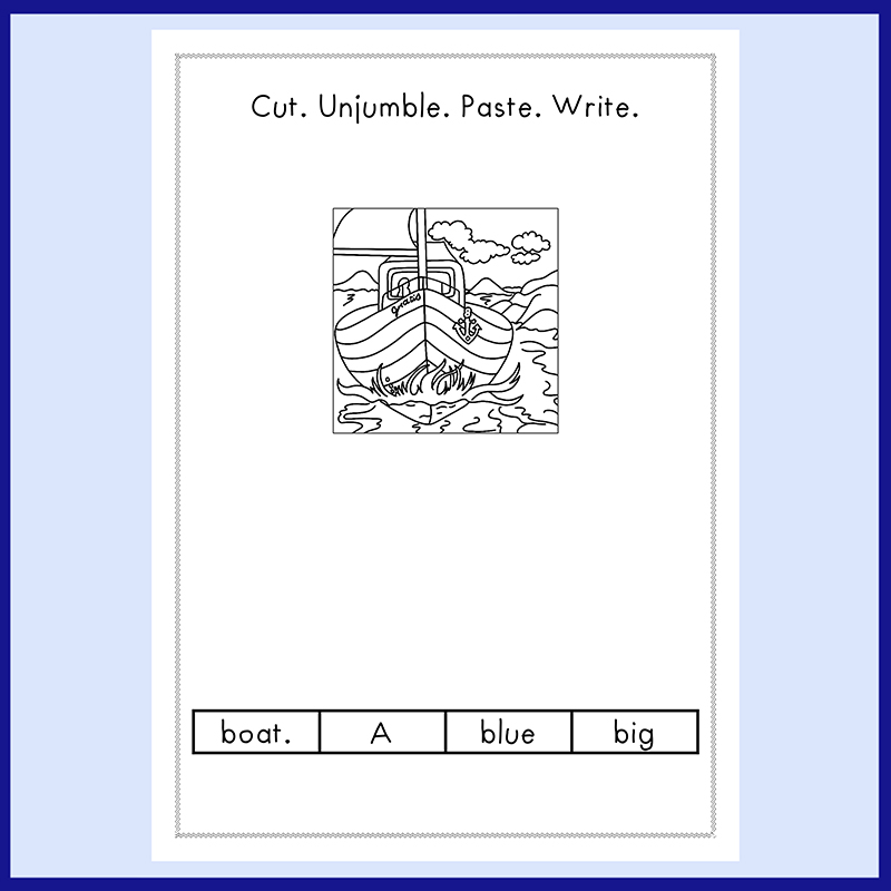 A big blue boat unjumble reading activity for early readers