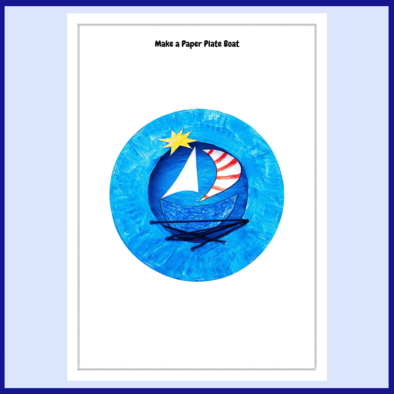 make a big blue boat paper plate