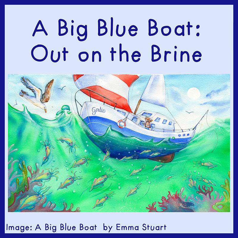 A Big Blue Boat out on the brine tit5le reveal